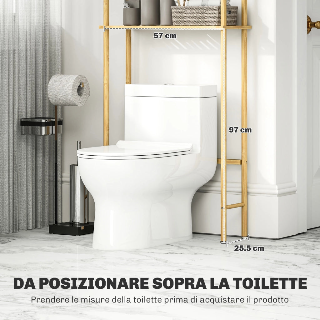 Mobile Salvaspazio Sopra WC 3 Ripiani a Doghe in Bamb¨´ ¨C Minimal ¨C Legno 63.5x25.5x181 cm