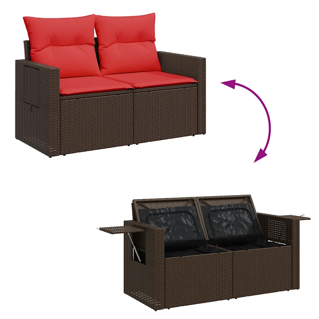Set Divani da Giardino 7 pz con Cuscini Marrone in Polyrattan 3325510