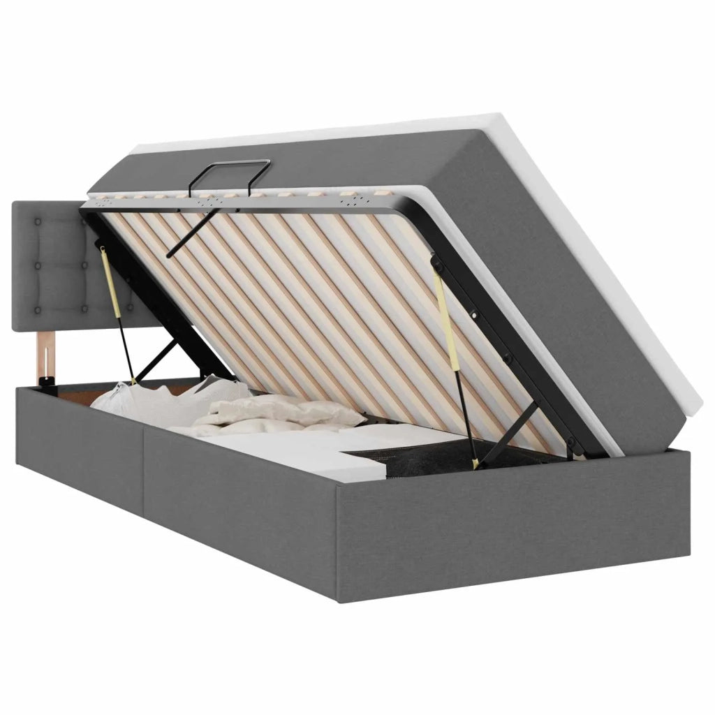 Letto con contenitore e LED Grigio scuro 100 x 200 cm Tessuto