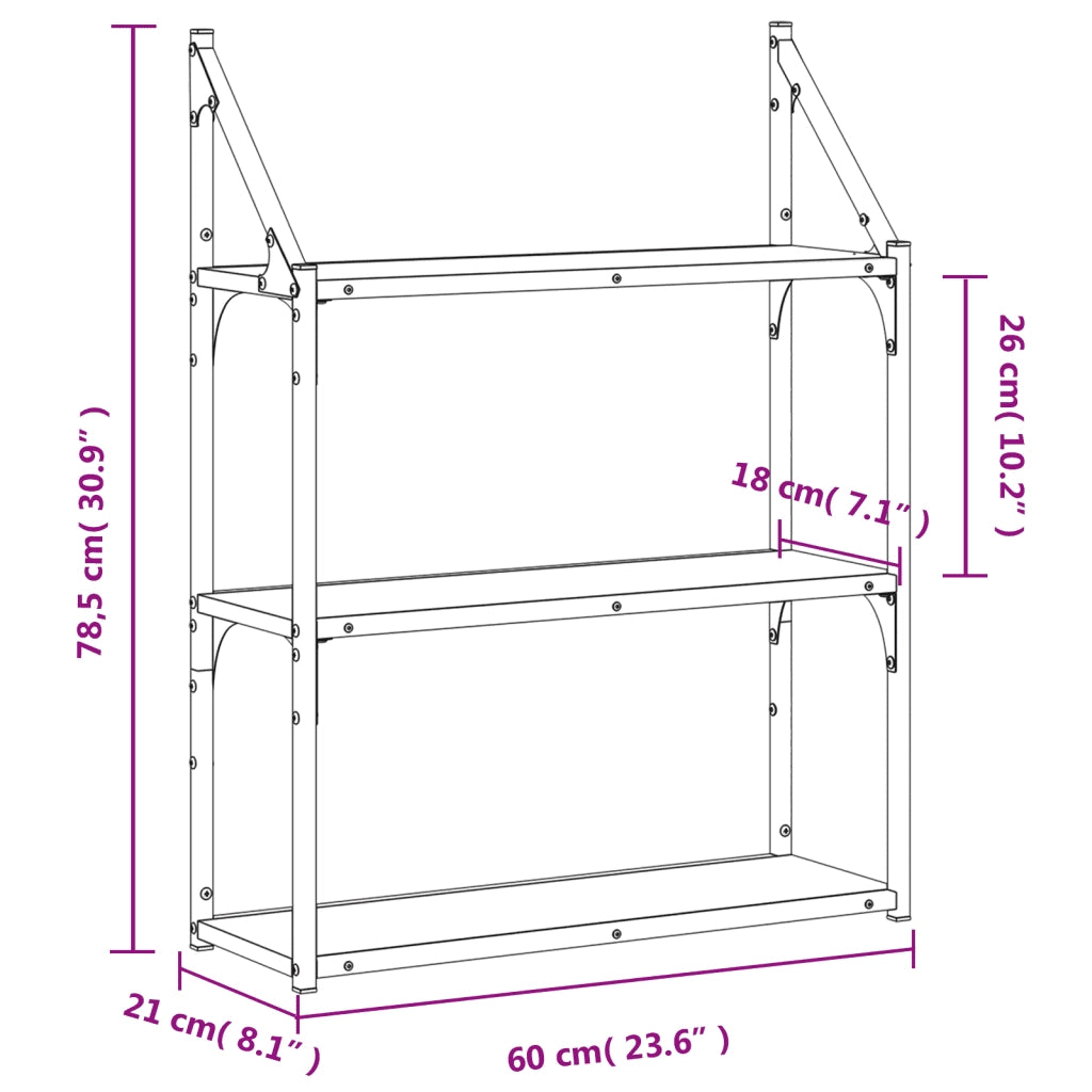 Scaffale Parete 3 Ripiani Rovere Fumo 60x21x78,5 cm Multistrato 835451