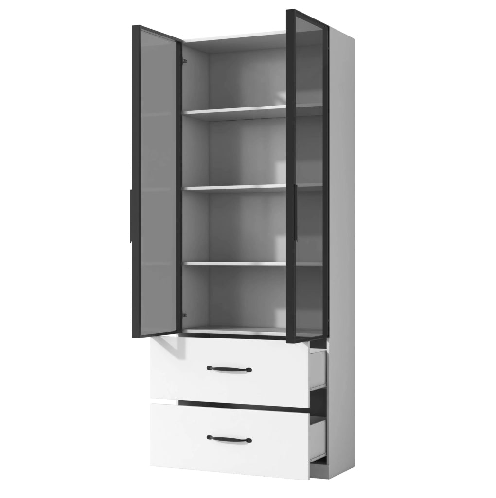 Vetrina 60x40x160 cm con illuminazione LED multicolore e 2 cassetti in truciolato bianca