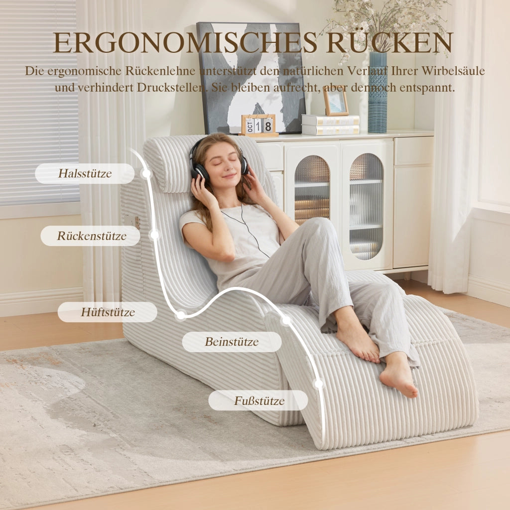 Poltrona con tasca laterale e cuscino seduta, Design ergonomico e compressione rapida, in Velluto a coste, Beige