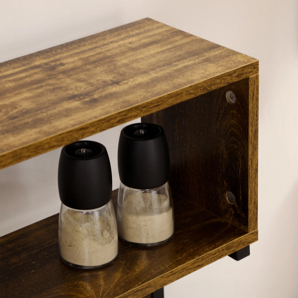 Mensola per microonde con 2 prese USB e 5 ganci ¨C zephmum ¨C 60x42x153 cm marrone