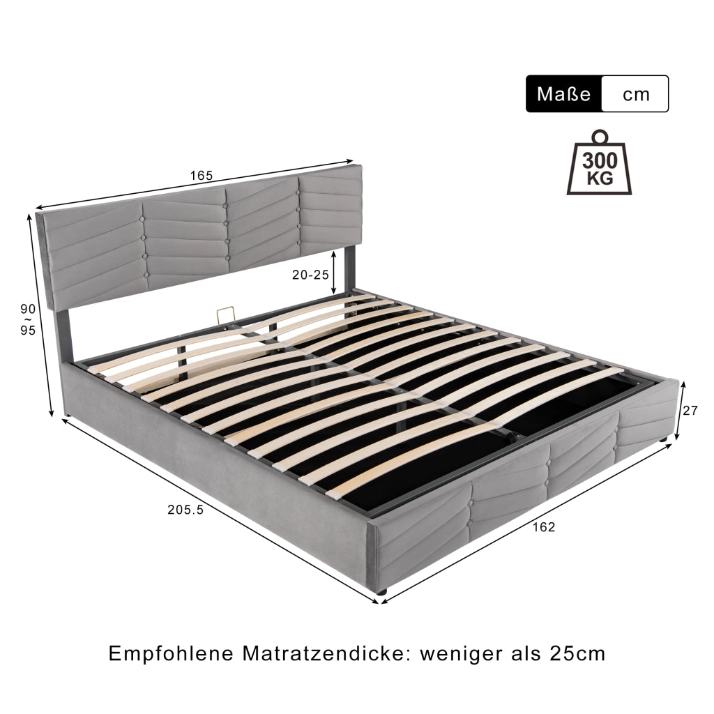 letto imbottito velluto grigio 160 x 200 cm