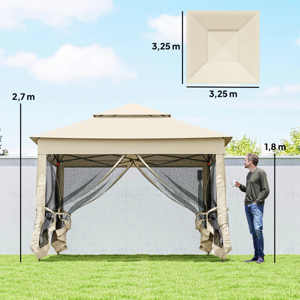 Gazebo pieghevole pop-up 3x3m ¨C Xylo ¨C metallo poliestere impermeabile anti UV con zanzariere crema