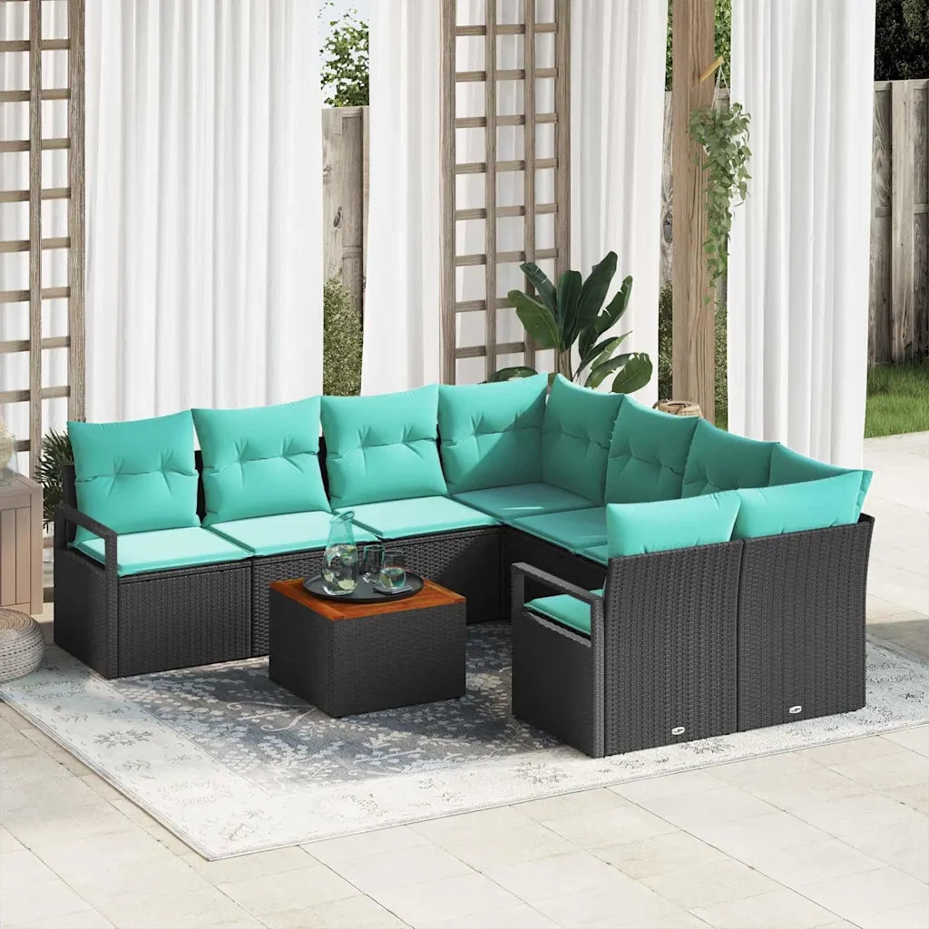 Set Divano da Giardino con cuscino 9 pcs Nero polyrattan 3347690