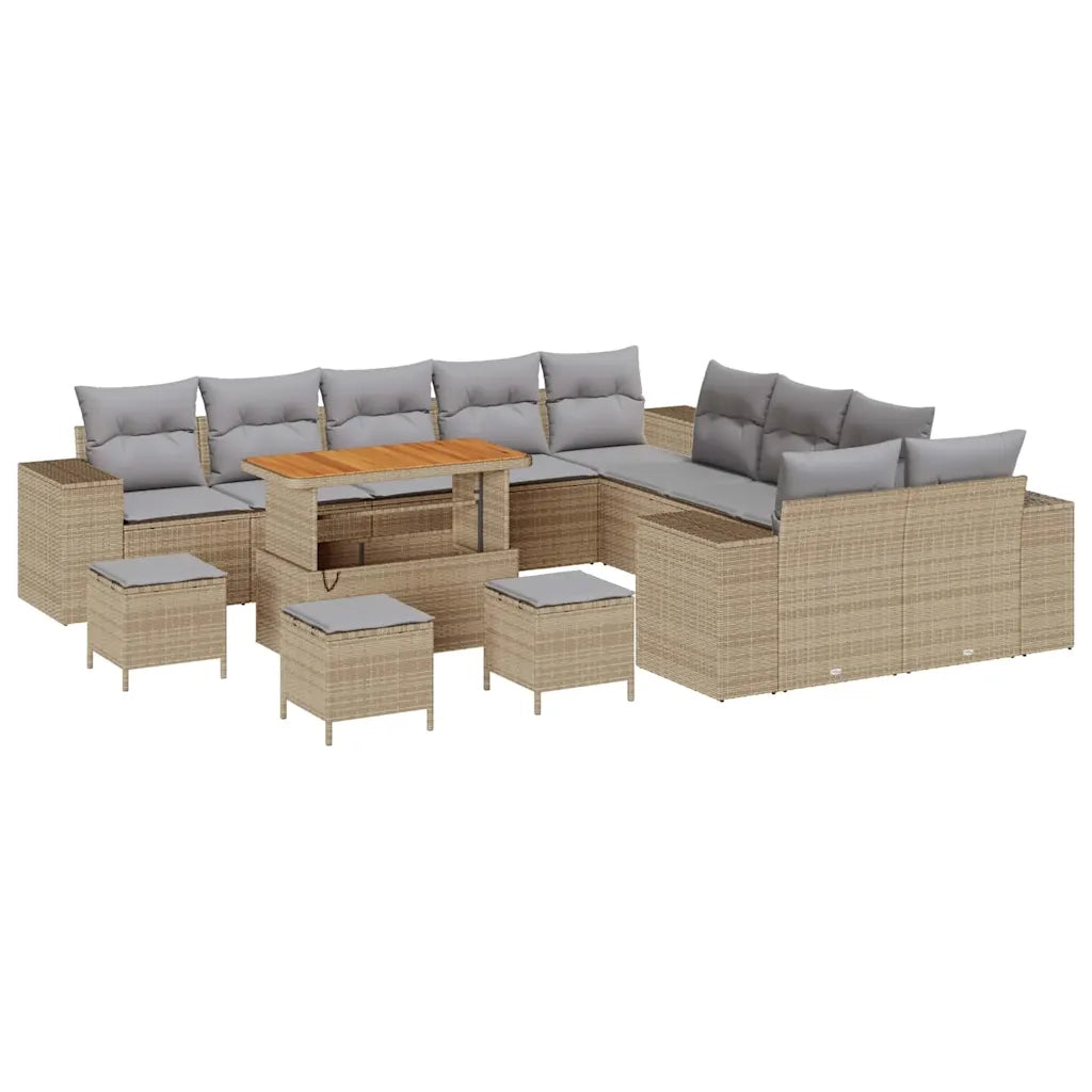 Set Divano da Giardino con cuscino 14 pcs Beige polyrattan 3362072