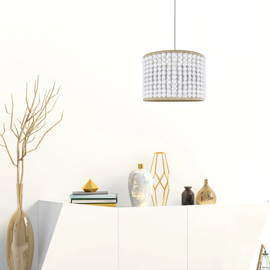 Lampada a sospensione Polux RIBE bianca legno E27 120 cm