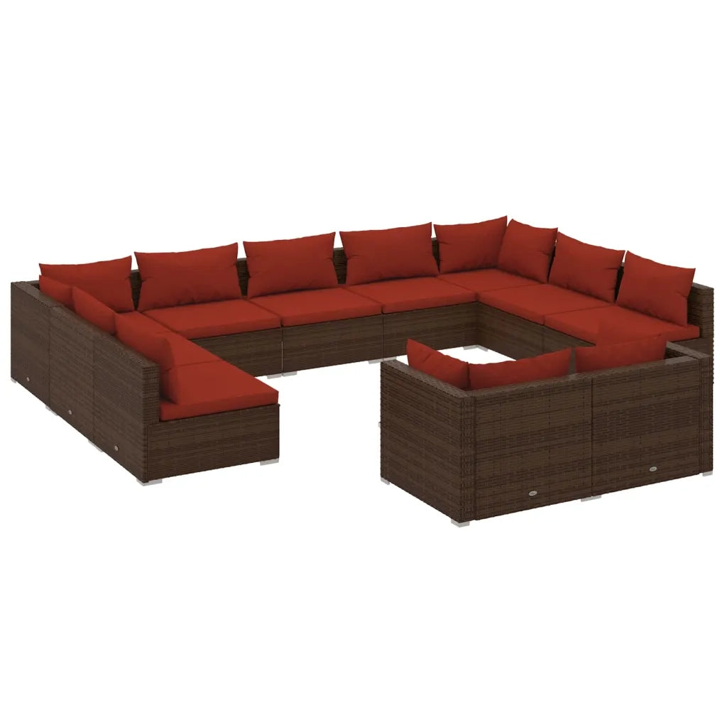 Set Divani da Giardino 11 pz con Cuscini in Polyrattan Marrone 3102075