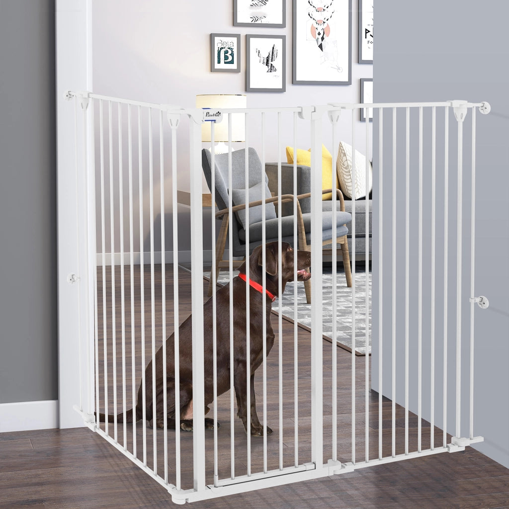 Cancelletto per cani pieghevole 3 pannelli ¨C Xylo ¨C acciaio bianco con porta integrata