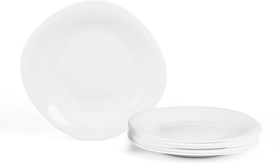 Tavolo da Cucina in Vetro Opalescente, 25,4 cm, Set di Piatti per Lavastoviglie e Microonde, Bianco, Set di Piatti Quadrato per 6 Persone