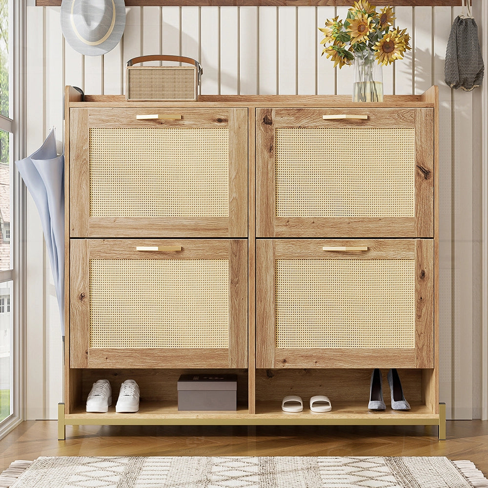 Armadio per scarpe in legno elegante - Xylo - 4 porte in rattan e ripiano superiore