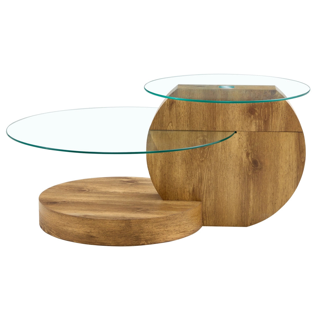Tavolino da caffè moderno in vetro temperato e MDF con design multilivello