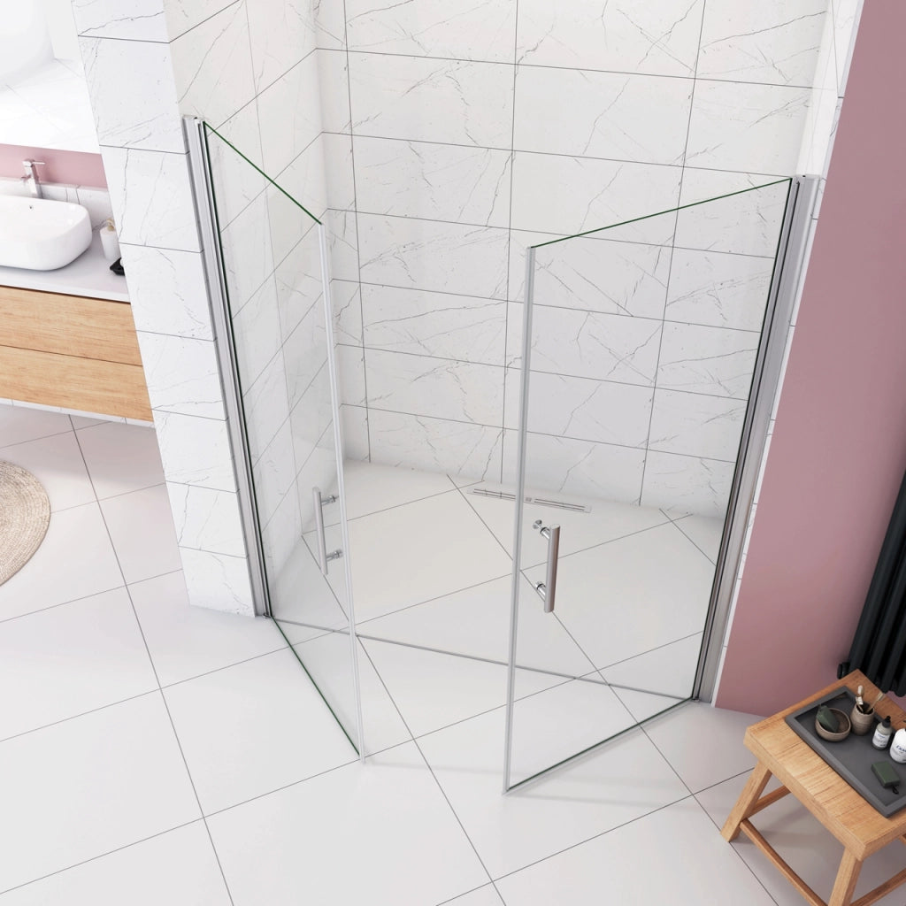 Box Doccia per Nicchia 195 cm Doppia Porta Battente Saloon Vetro Temperato 6 mm Anticalcare Larga 146 cm (76+76: 1438-1478 mm)