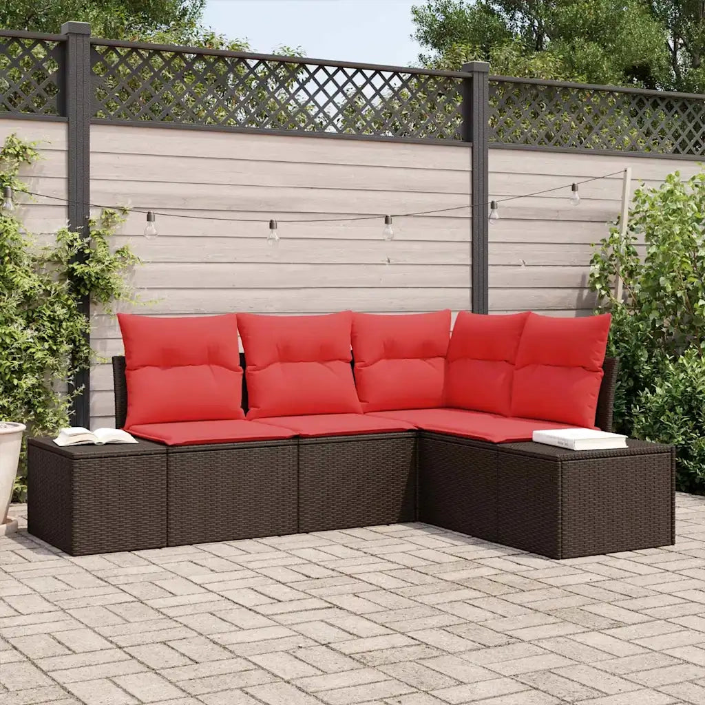 Set Divano da Giardino con cuscino 4 pcs Marrone polyrattan 3347044