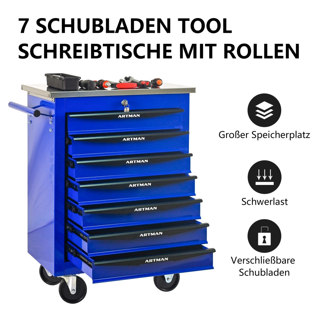 Carrello da officina multifunzionale a 7 cassetti con ruote, porta attrezzi su rulli metallici, per garage, officina, magazzino e centro riparazioni ¨C