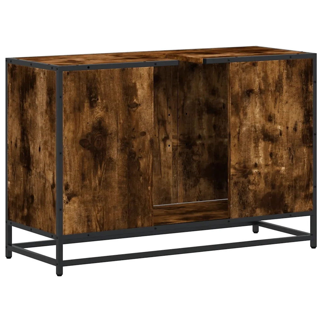 Mobile Lavabo Bagno-Armadietto da bagno Rovere Fumo 90x33x60 cm Legno Multistrato
