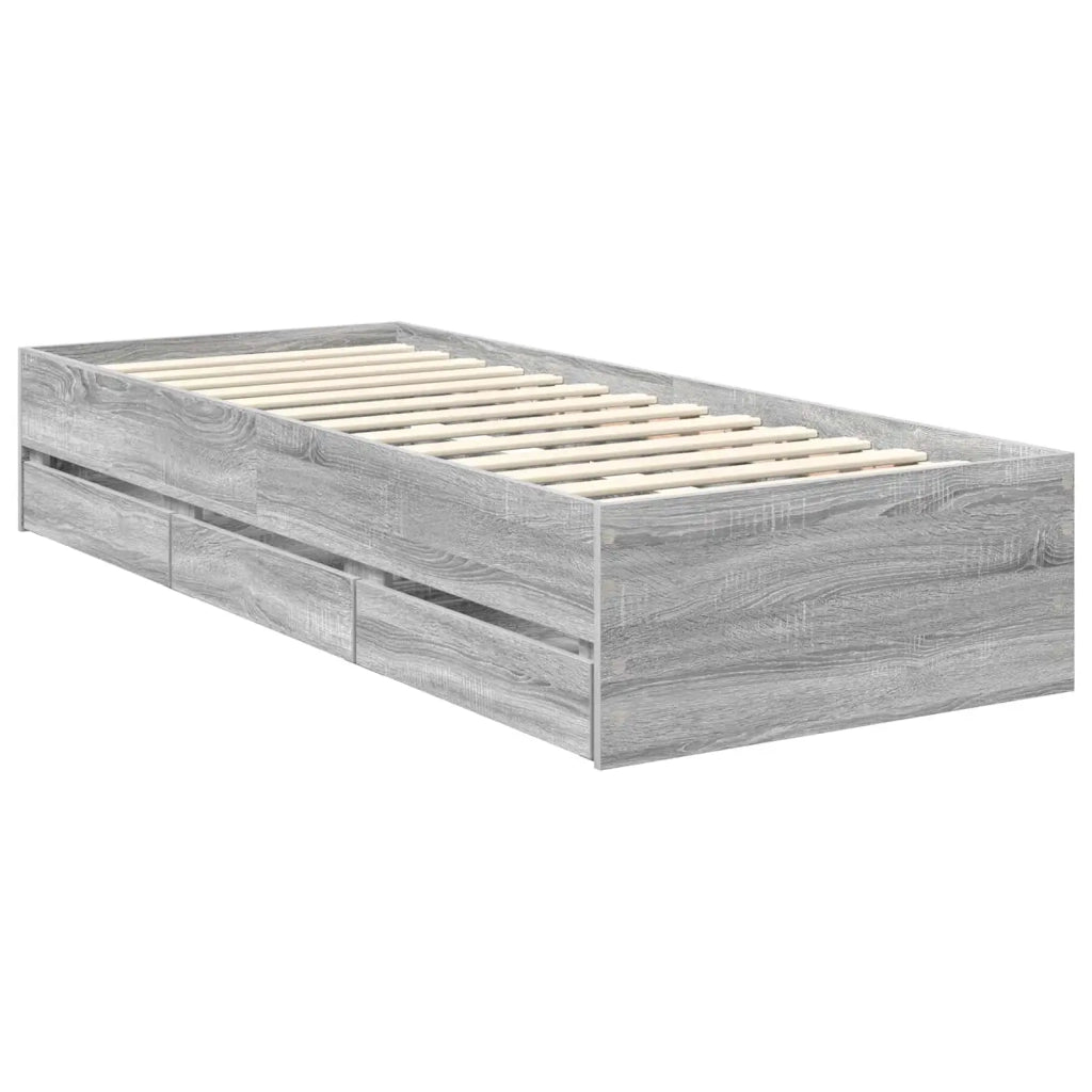 Struttura del letto con cassetto-Giroletto con contenitore-Rete del Letto Grigio Sonoma 75 x 190 cm 638460