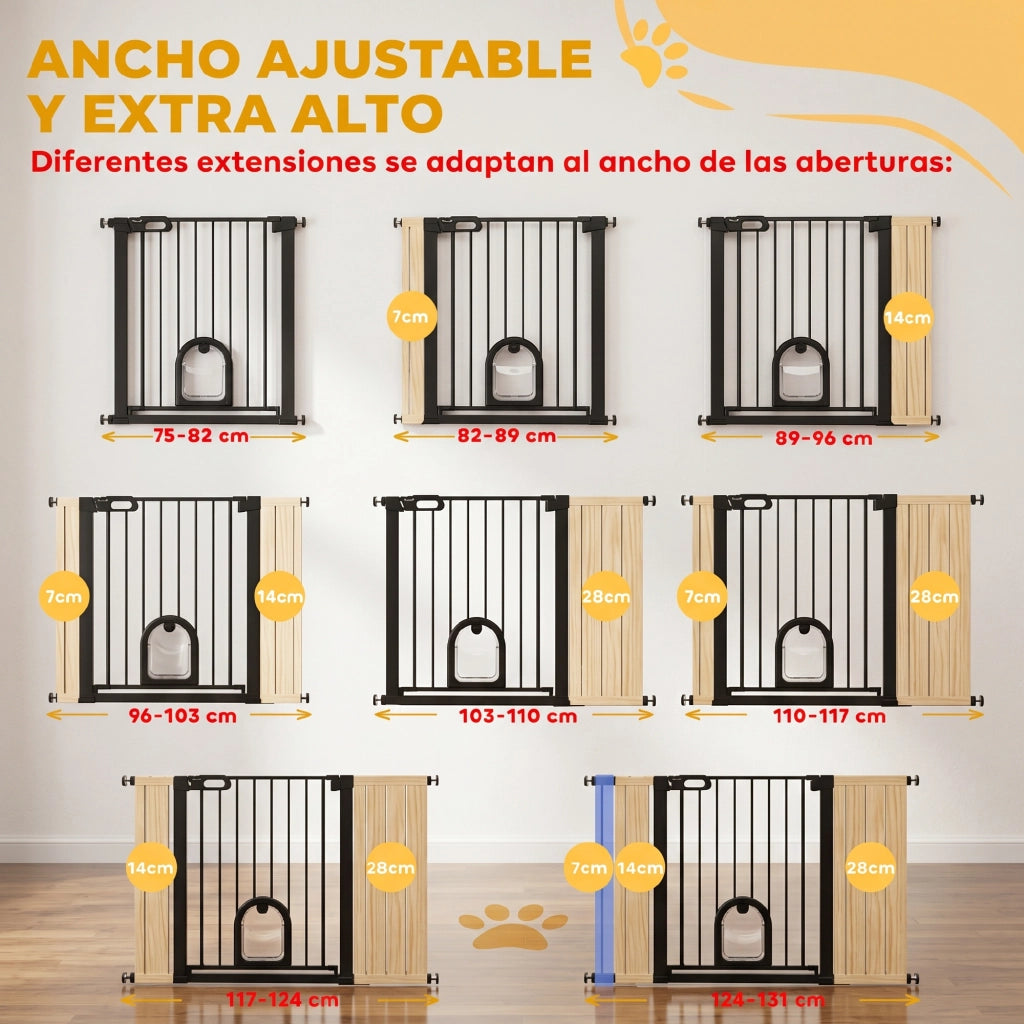 Barriera di Sicurezza per Cani con Porta ¨C Zephmum ¨C Nero 75-131 cm