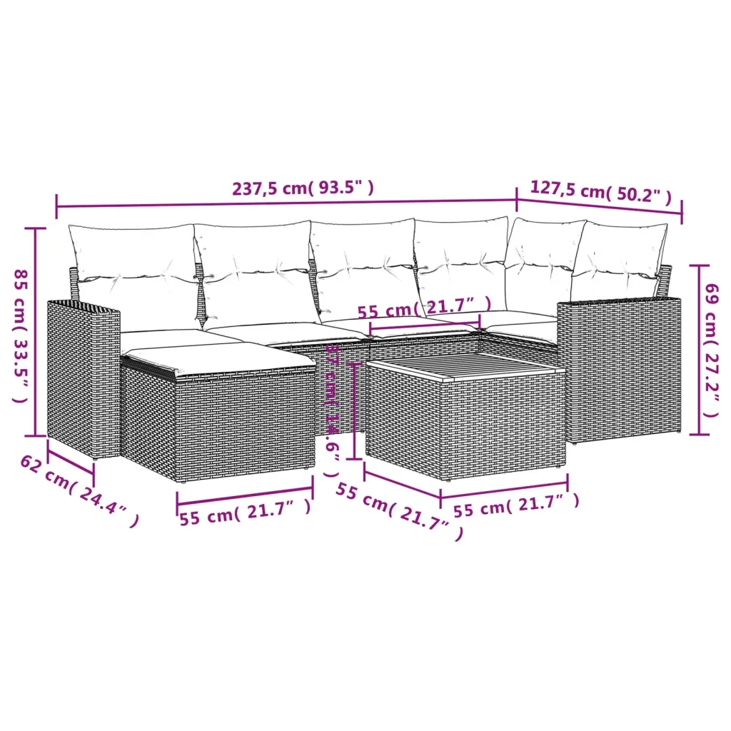 Set Divani da Giardino con Cuscini 7pz Nero Polyrattan 3224221