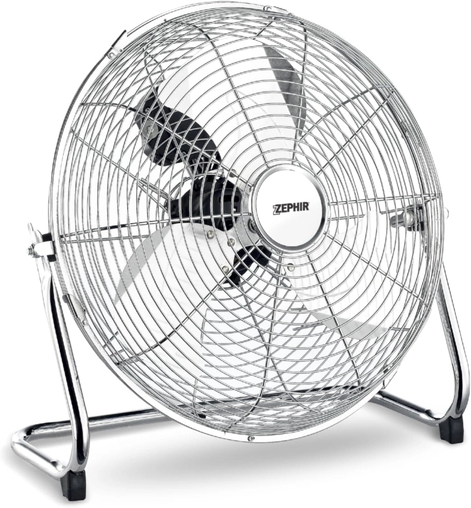 Zephir, Ventilatore Industriale da Pavimento, Alta Velocità, Acciaio Cromato, Pala 35cm, Inclinazione regolabile, Potenza 70W