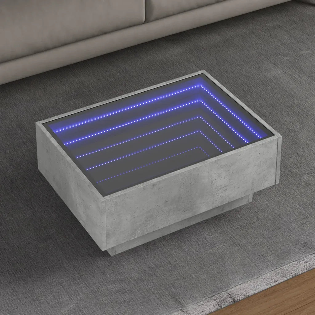Tavolino Salotto con LED-Tavolino da soggiorno-Tavolo Grigio Cemento 70x50x30 cm Multistrato
