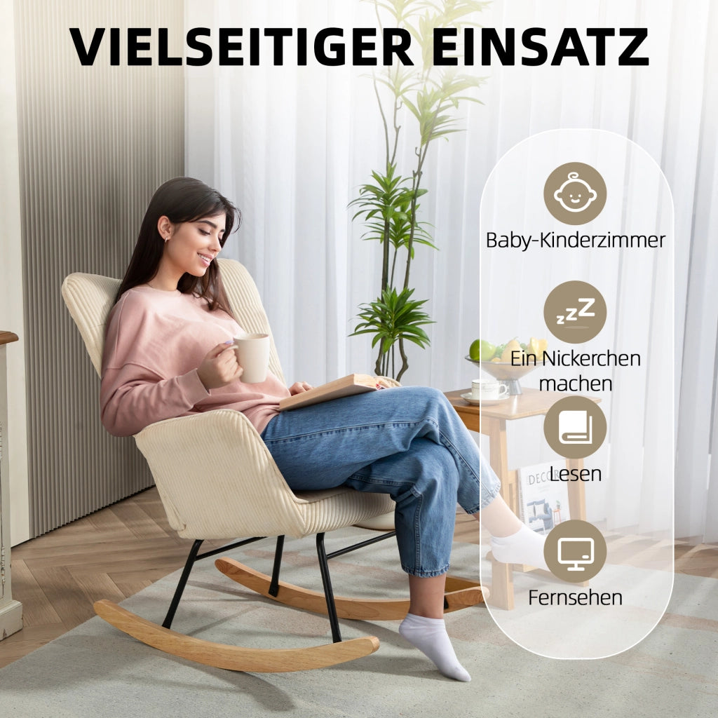Poltrona dondolo ¨C Minimal ¨C beige tessuto imbottita legno e metallo