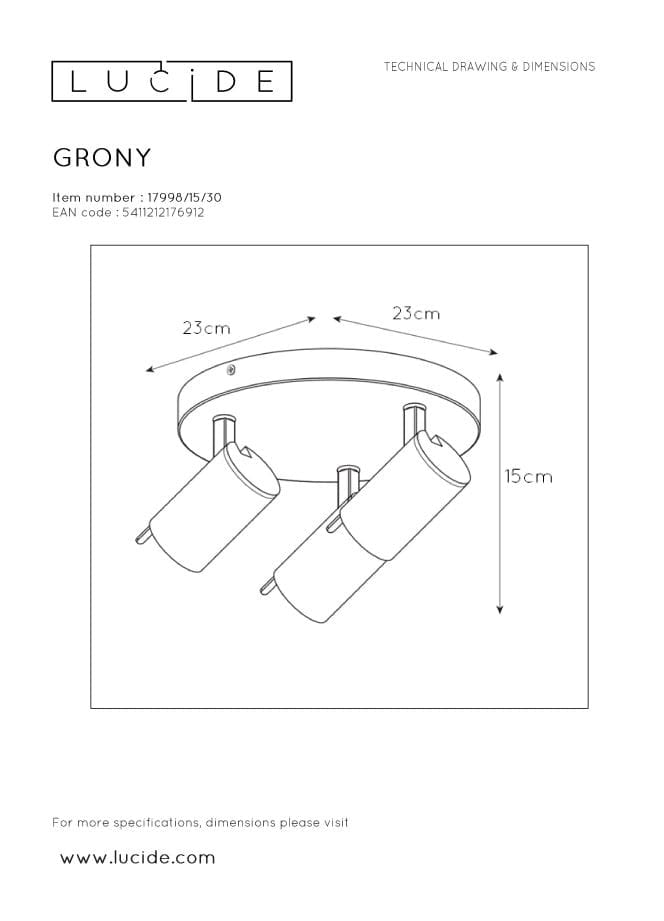 Lucide Grony plafoniera LED nera 3xGU10 5W 2200-3000K