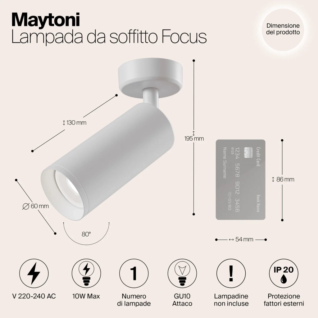 Maytoni Lampada da soffitto moderna Focus 1 luce GU10 bianco metallo