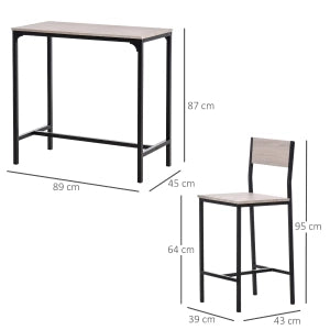TAVOLO BAR Set da 3 pezzi 89x45x87 cm MDF Naturale e Nero