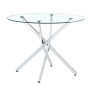 Tavolo da pranzo per 2-4 persone con piano rotondo in vetro temperato e struttura in metallo per cucina 88 cm argento