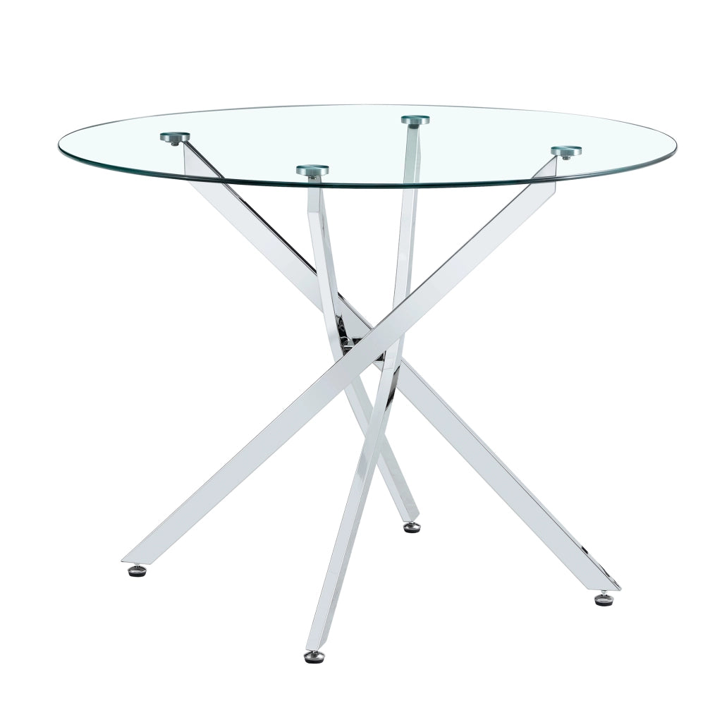 Tavolo da pranzo per 2-4 persone con piano rotondo in vetro temperato e struttura in metallo per cucina 88 cm argento