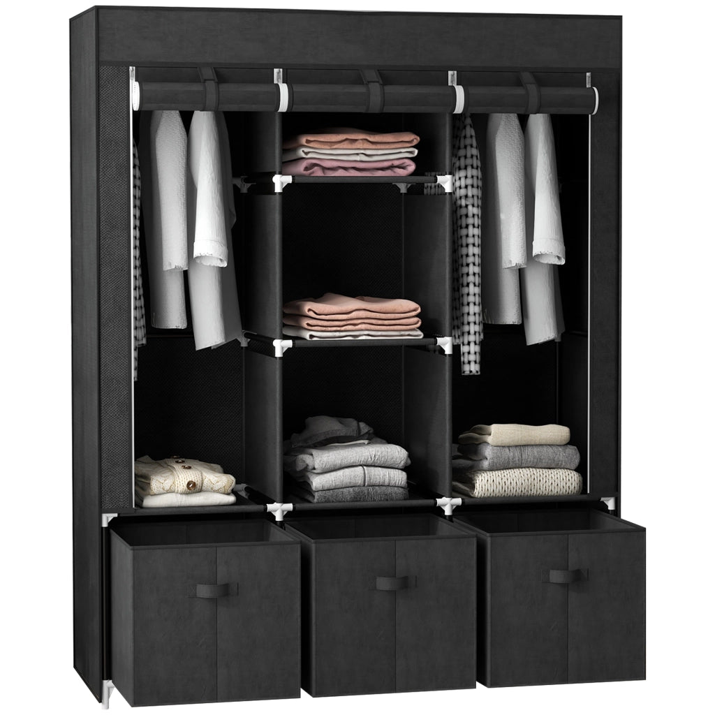 Armadio in tessuto con cassetti ¨C Minimal ¨C Nero 125x43x162,5 cm