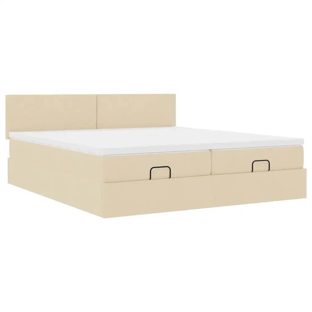 Struttura Letto Pouf con Materassi Crema 200x200 cm in Tessuto 3311985