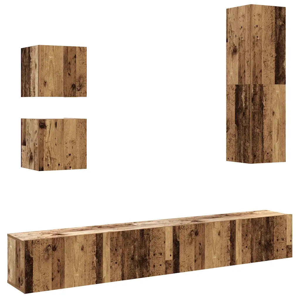 Set Mobile TV 5 pz | Armadietto TV | Mobile Porta TV Montato a Parete Legno Antico in Truciolato