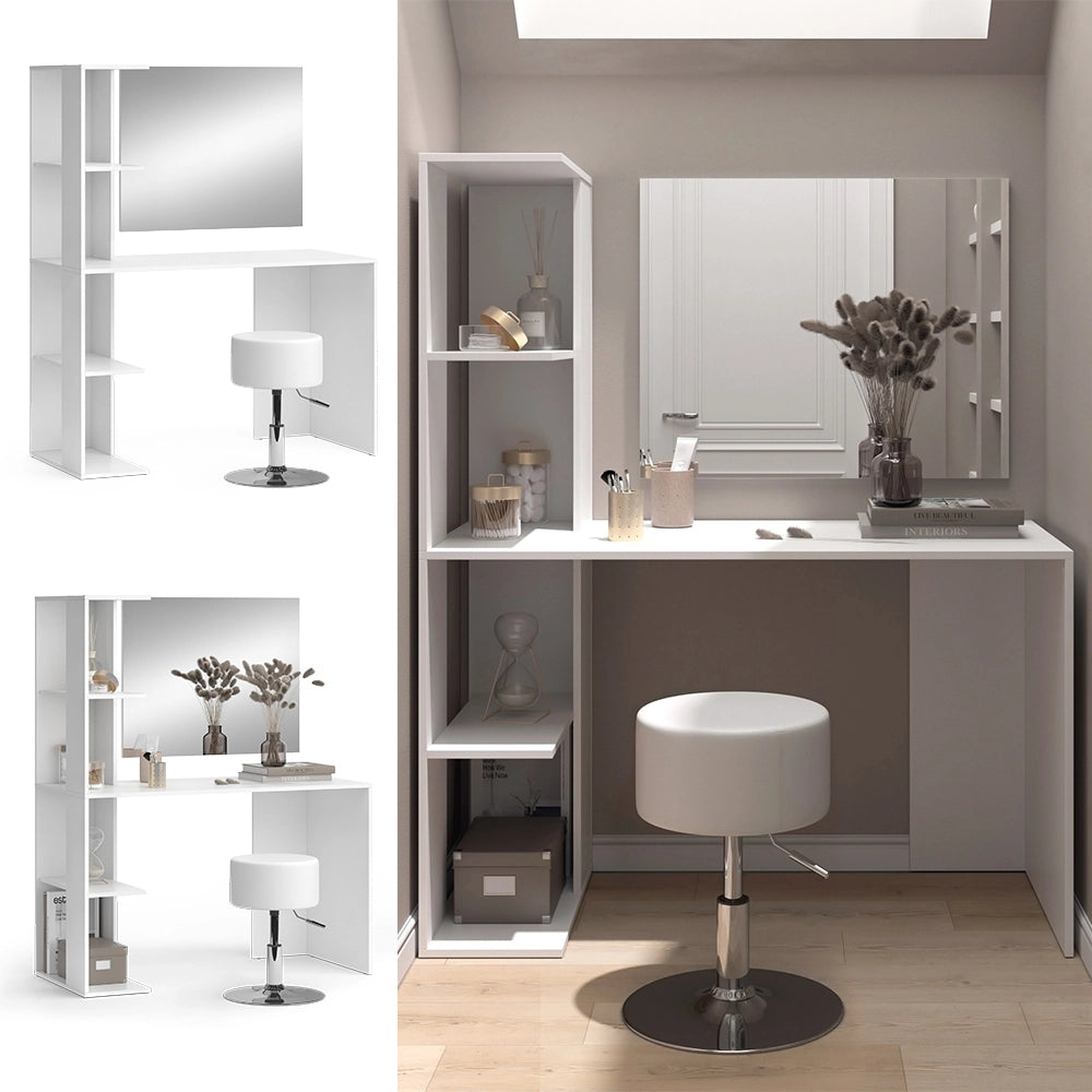 Vicco Tavolino da toilette Bianco 122.2 cm con specchio e sgabello