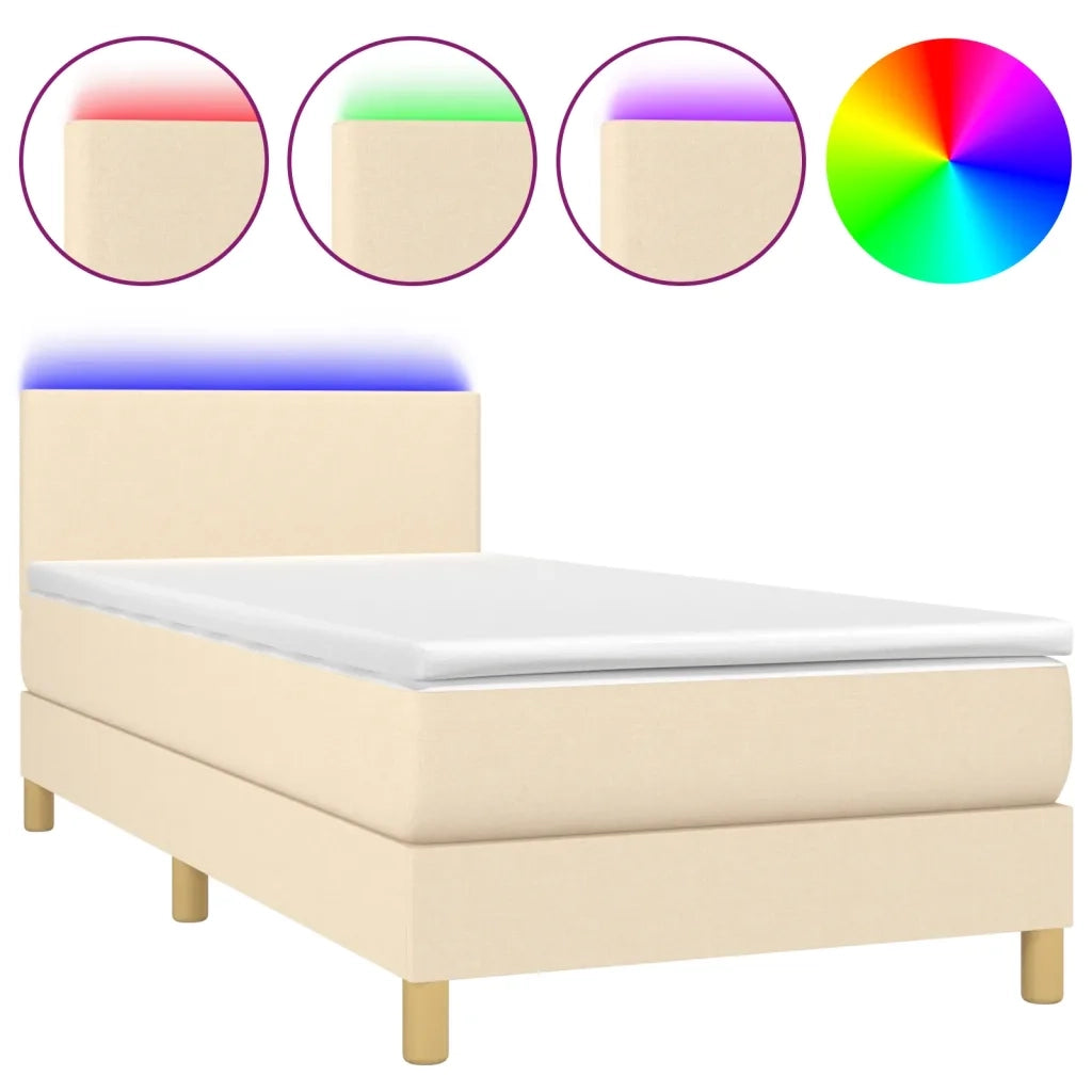 Letto a Molle con Materasso e LED Crema 90x190 cm in Tessuto 3133522