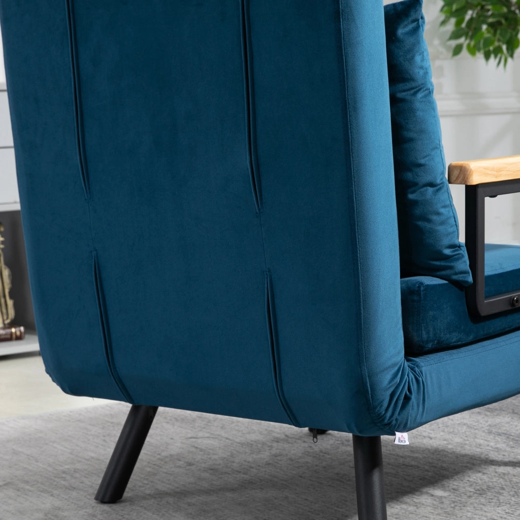 Poltrona letto 1 posto ¨C Minimal ¨C blu, legno, velluto