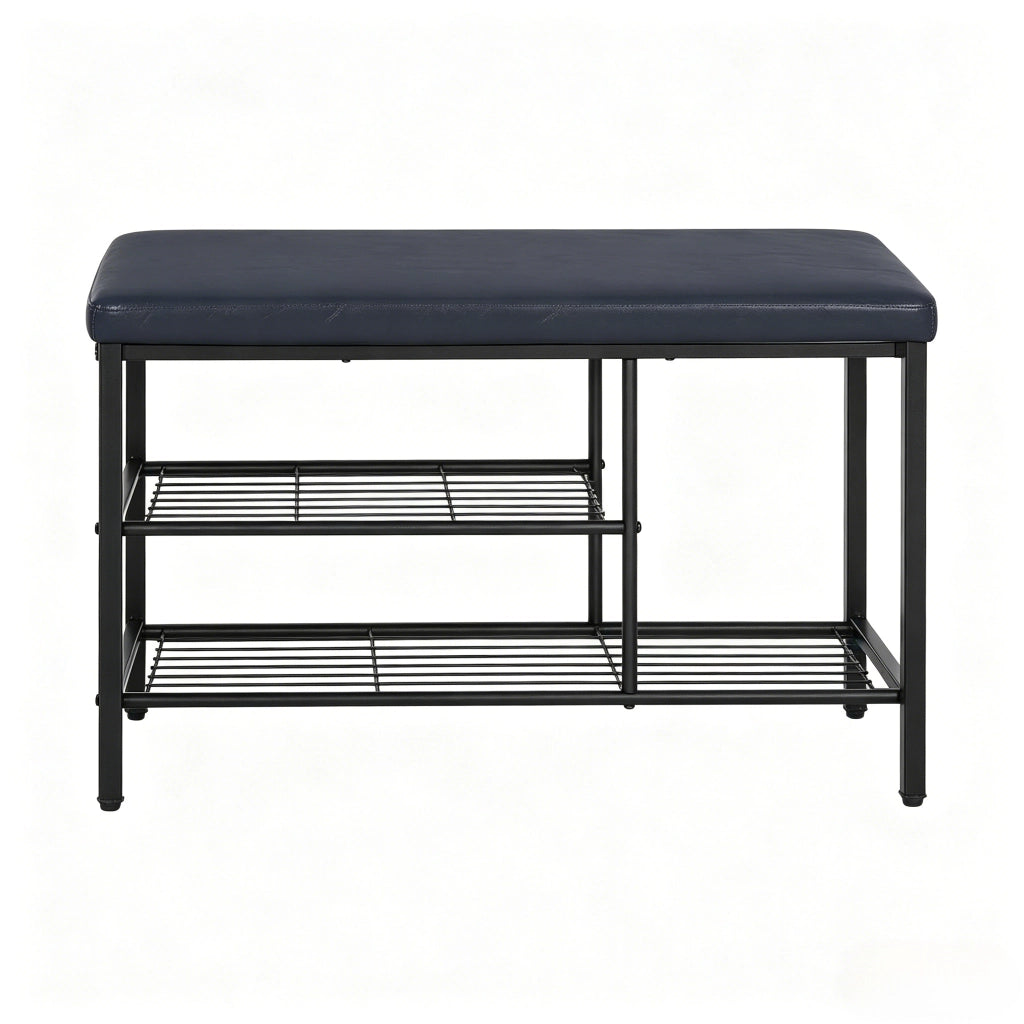 Scarpiera con seduta a 3 scomparti aperti con piedini regolabili in similpelle e metallo nero 80 × 30 × 50 cm