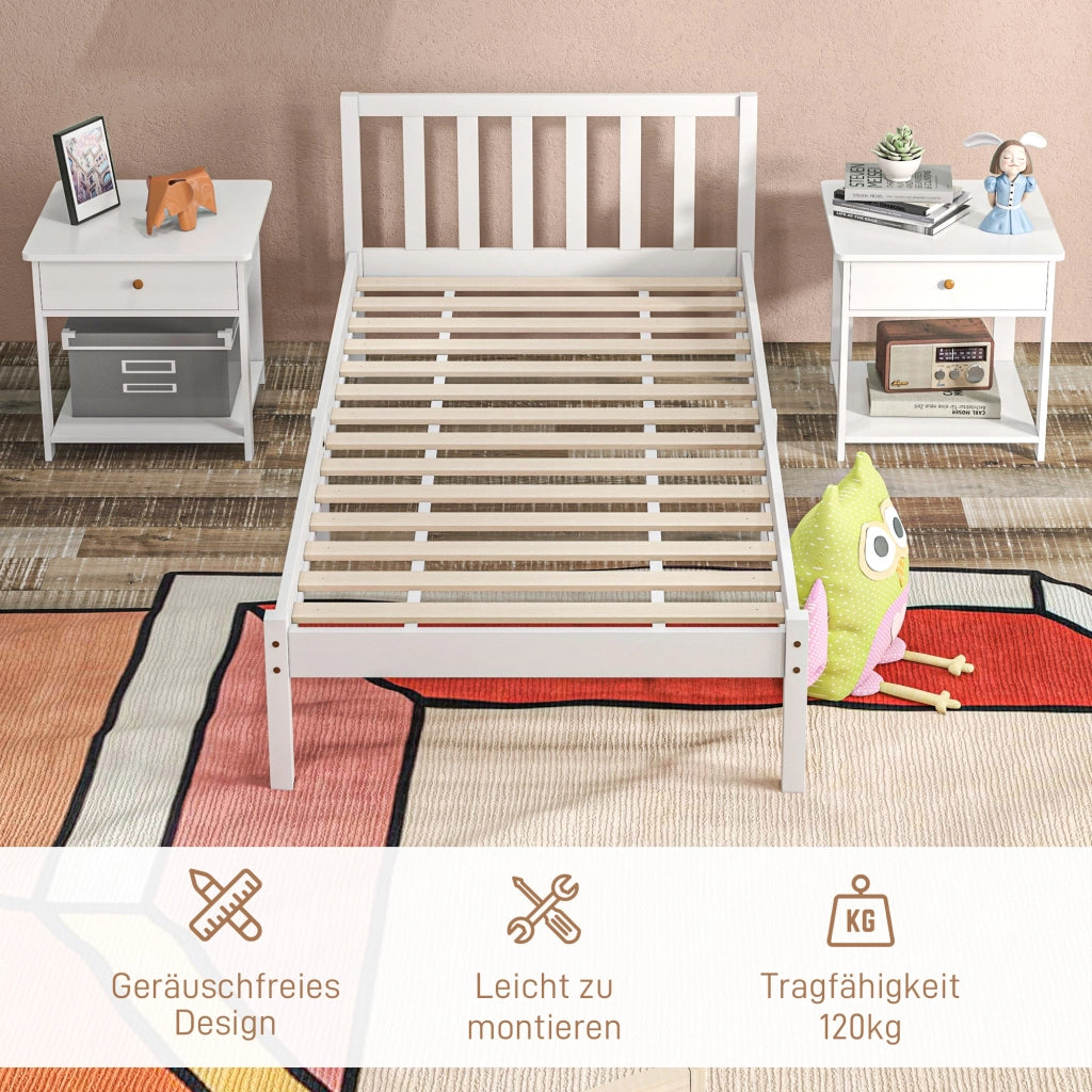 Letto singolo con testiera e rete a doghe ¨C zephmum ¨C in legno di pino bianco 208x96x70 cm
