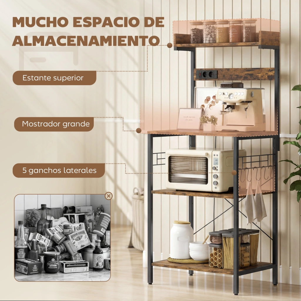 Scaffale Cucina con 2 Prese ¨C zephmum ¨C 60x42x137 cm Marrone Legno