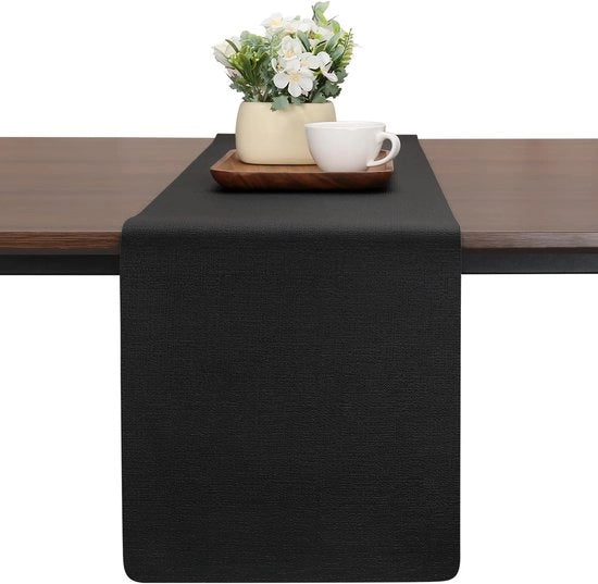 Tavolo da imitazione in plastica, moderno, a doppia faccia, antiscivolo, resistente al calore, lavabile, tavolo da esterno, per matrimoni, compleanni, feste e decorazione di tavola (nero, 30 x 183 cm)