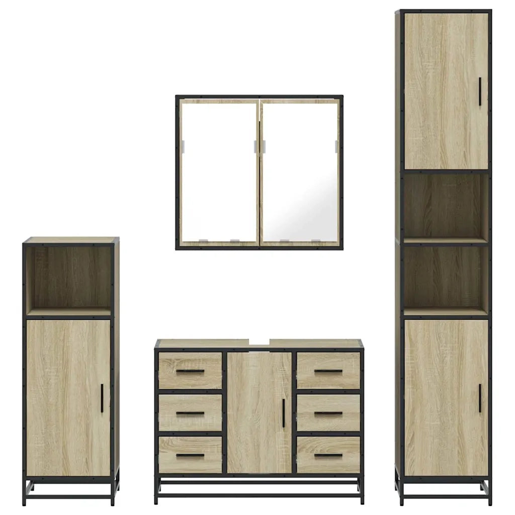 Set Mobili da Bagno 4 pz Rovere Sonoma in Legno Multistrato 3301201