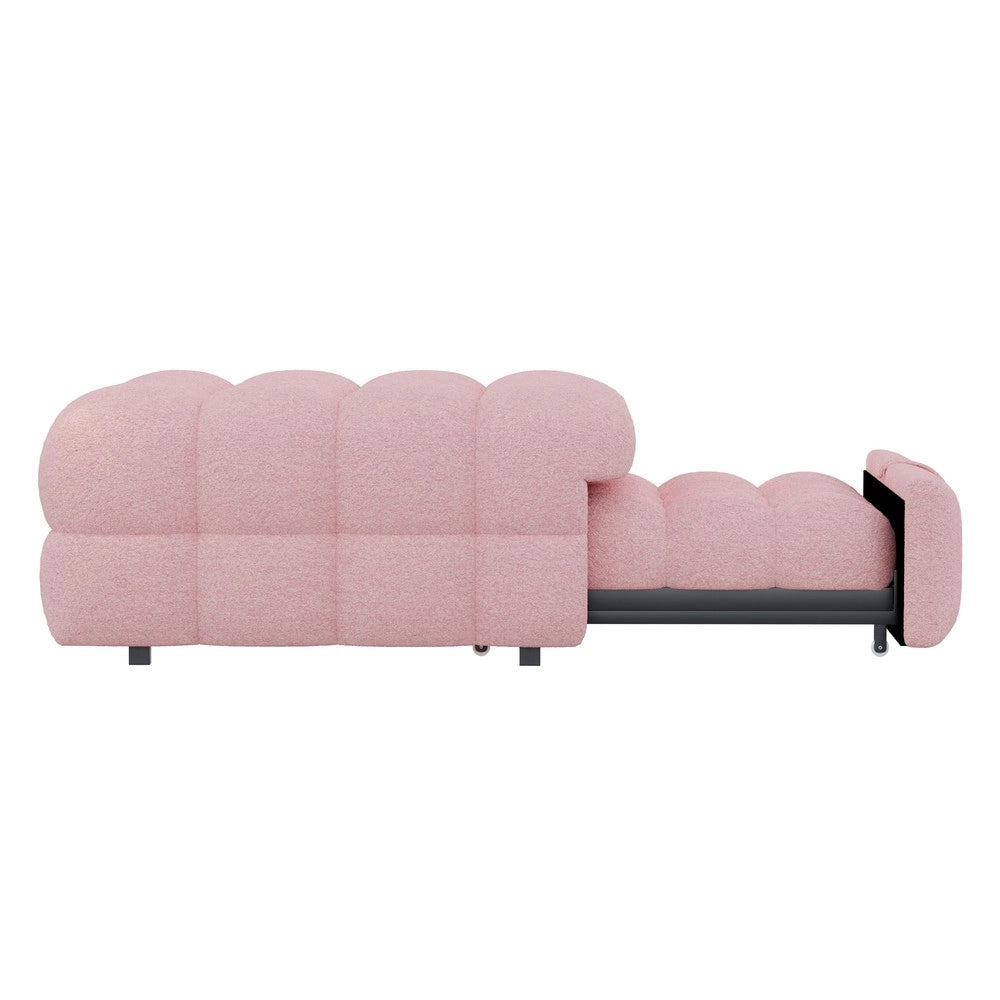 Letto Singolo Imbottito con Pouf ¨C MINIMAL ¨C Tessuto Teddy Rosa