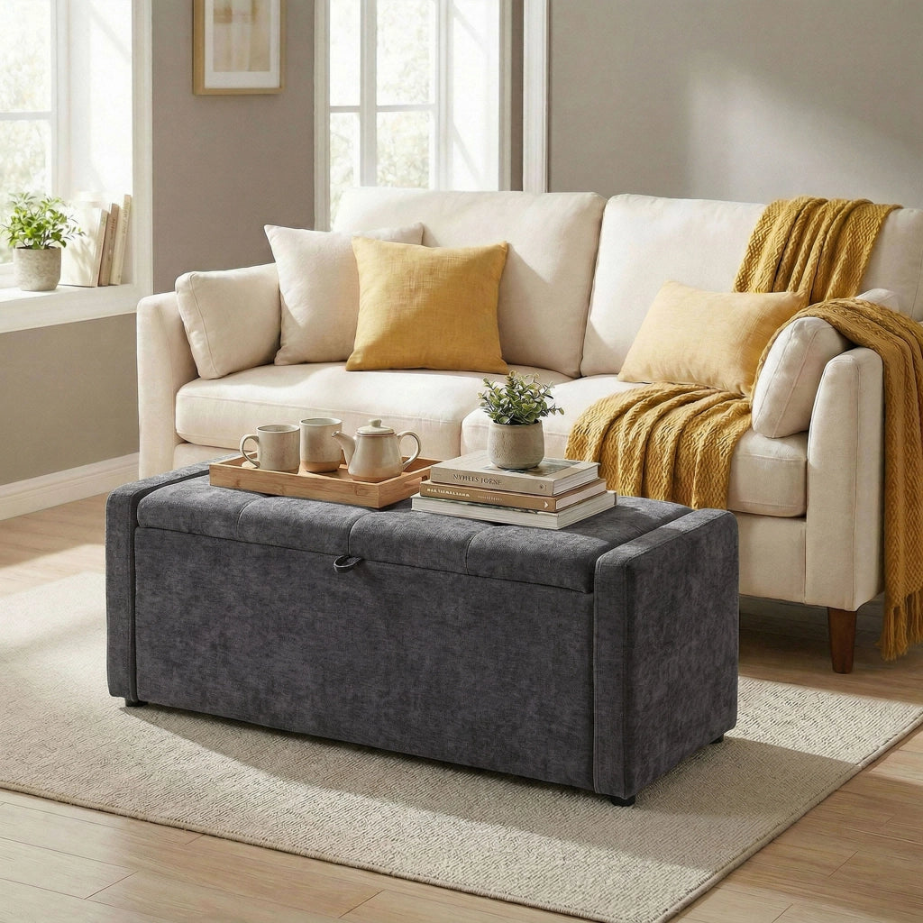 Pouf contenitore ¨C Xylo ¨C tessuto grigio scuro 122x48x44 cm