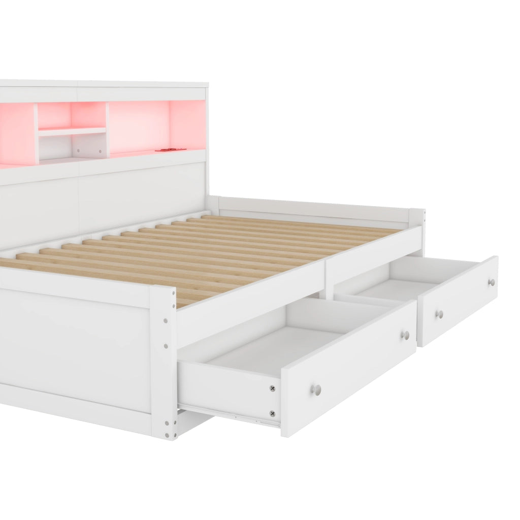LETTO Daybed 90x200 cm con 2 cassetti, USB e LED Bianco