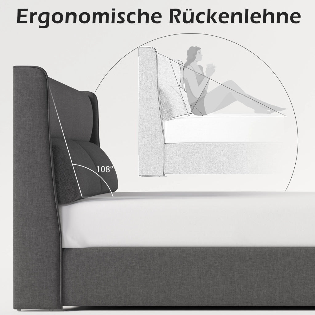 letto imbottito lino grigio 140 x 200 cm