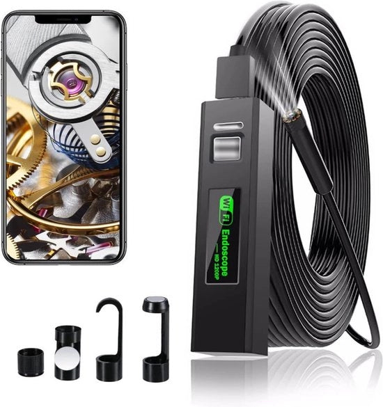 Endoscopio Wi-Fi, camera endoscopica con connessione USB, camera di ispezione, risoluzione 1200P HD, camera endoscopica Wi-Fi con luce LED, compatibile con Android/iOS, iPhone/Windows/Mac/Tablet/PC (10m)
