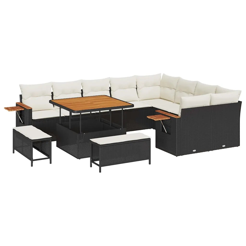 Set Divano da Giardino 13 pcs Nero e Crema polyrattan