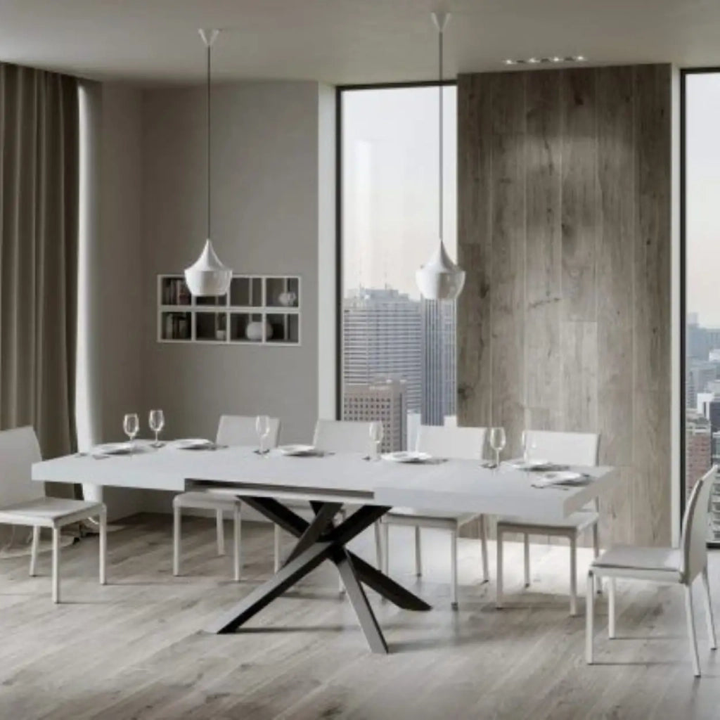 Tavolo allungabile 200/460x90 cm Volantis colore bianco frassino gambe antracite